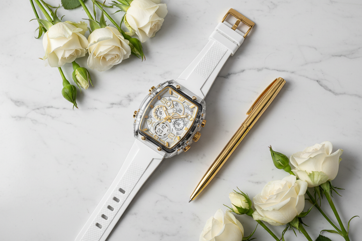 Activa Crystal Chronograph – Marble Flat Lay