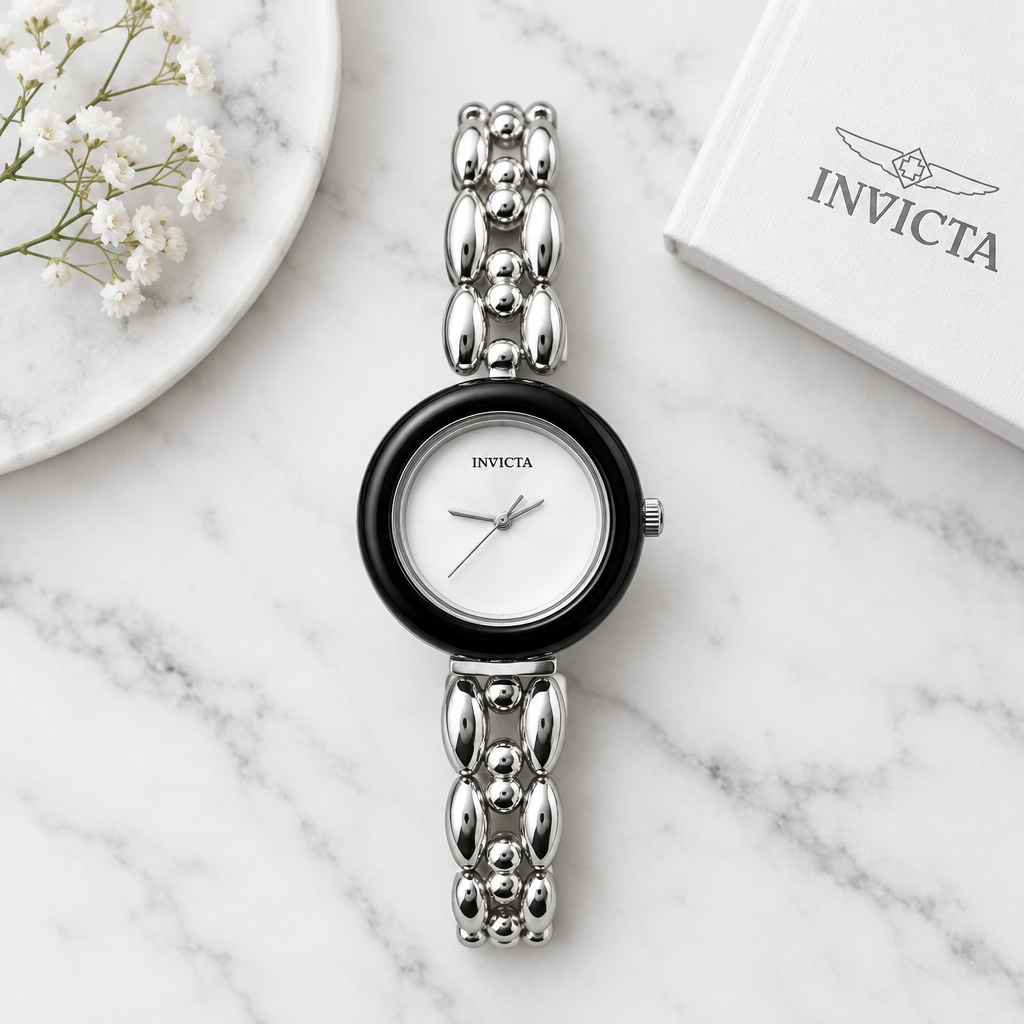 Black bezel marble flat lay