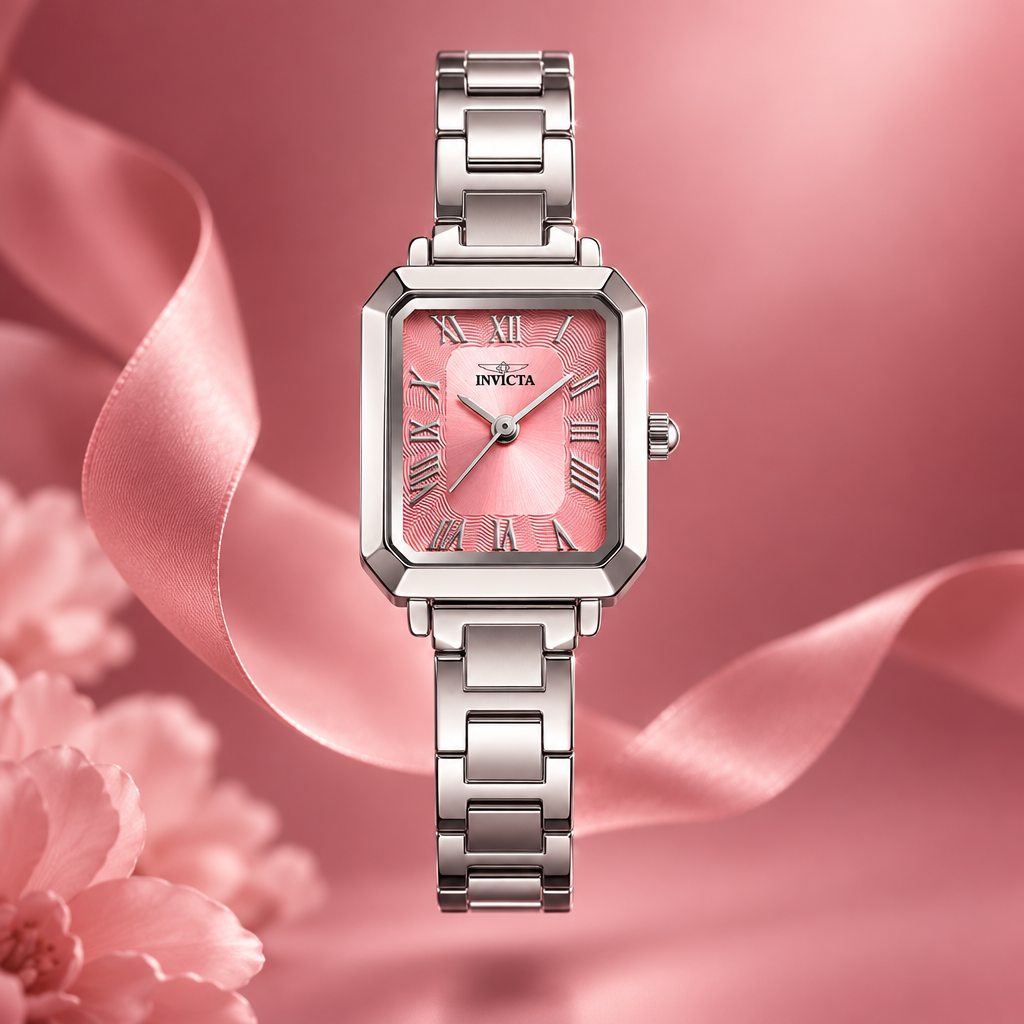Invicta Angel Ladies Watch blush pink background editorial
