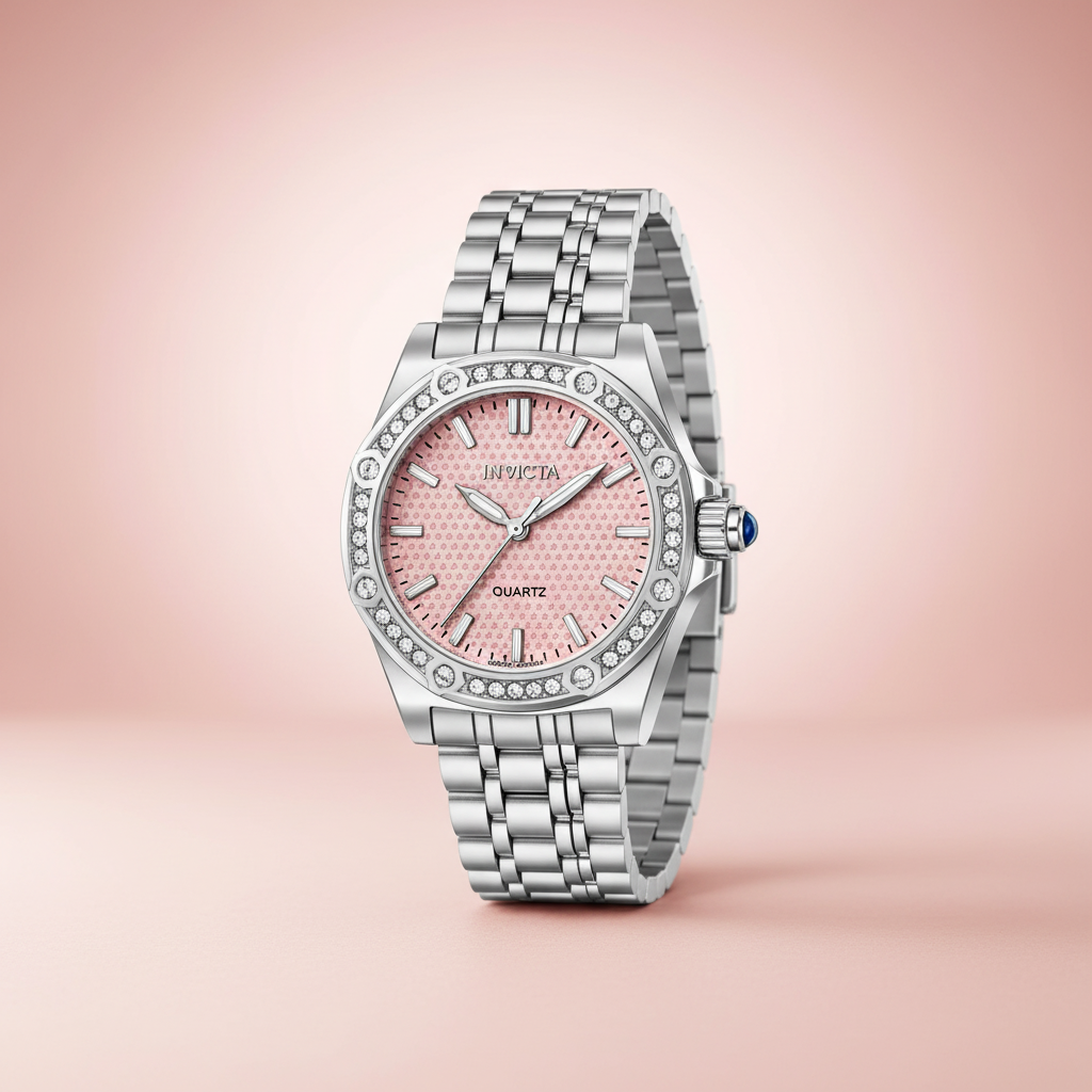 Invicta Women's Blush Pink Crystal Quartz Dress Watch – warm blush pink studio lighting variation