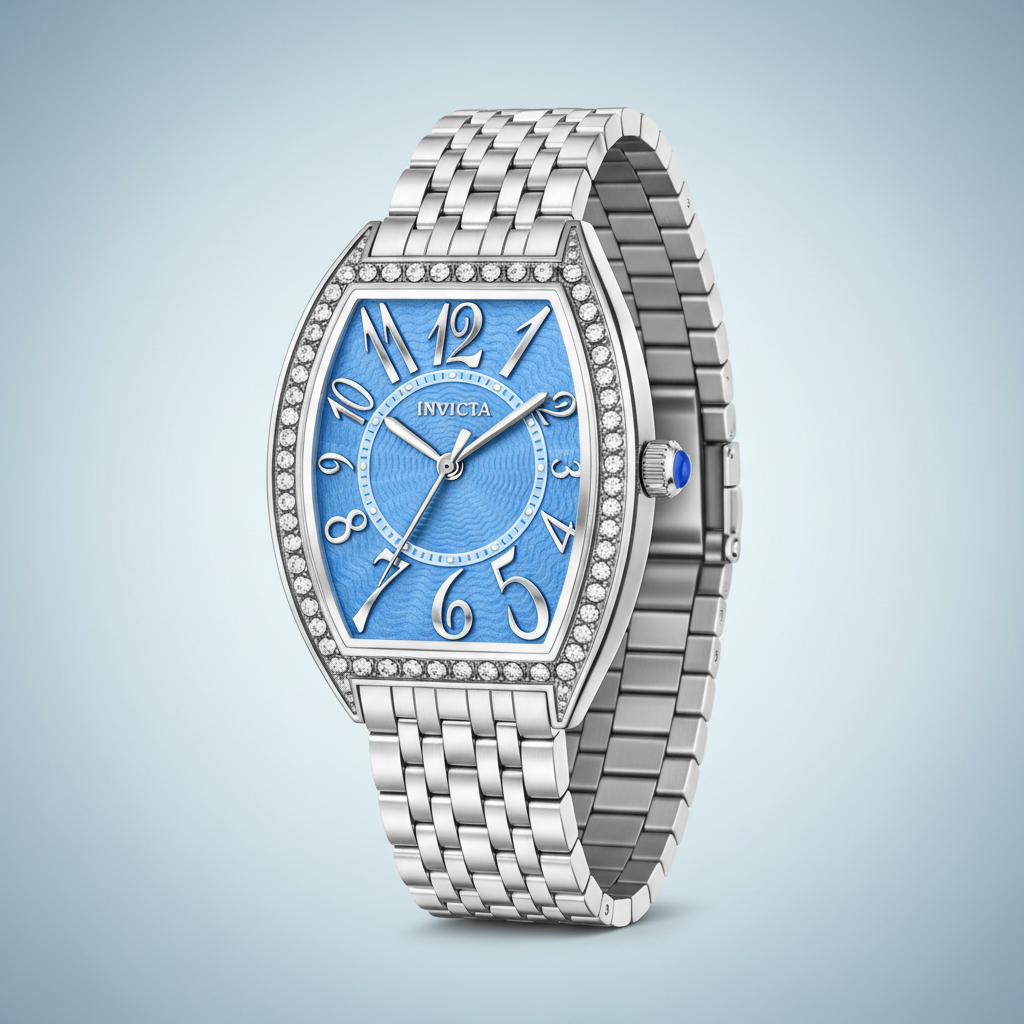 Invicta Women's Sky Blue Tonneau Crystal Quartz Dress Watch – cool sky blue studio lighting variation