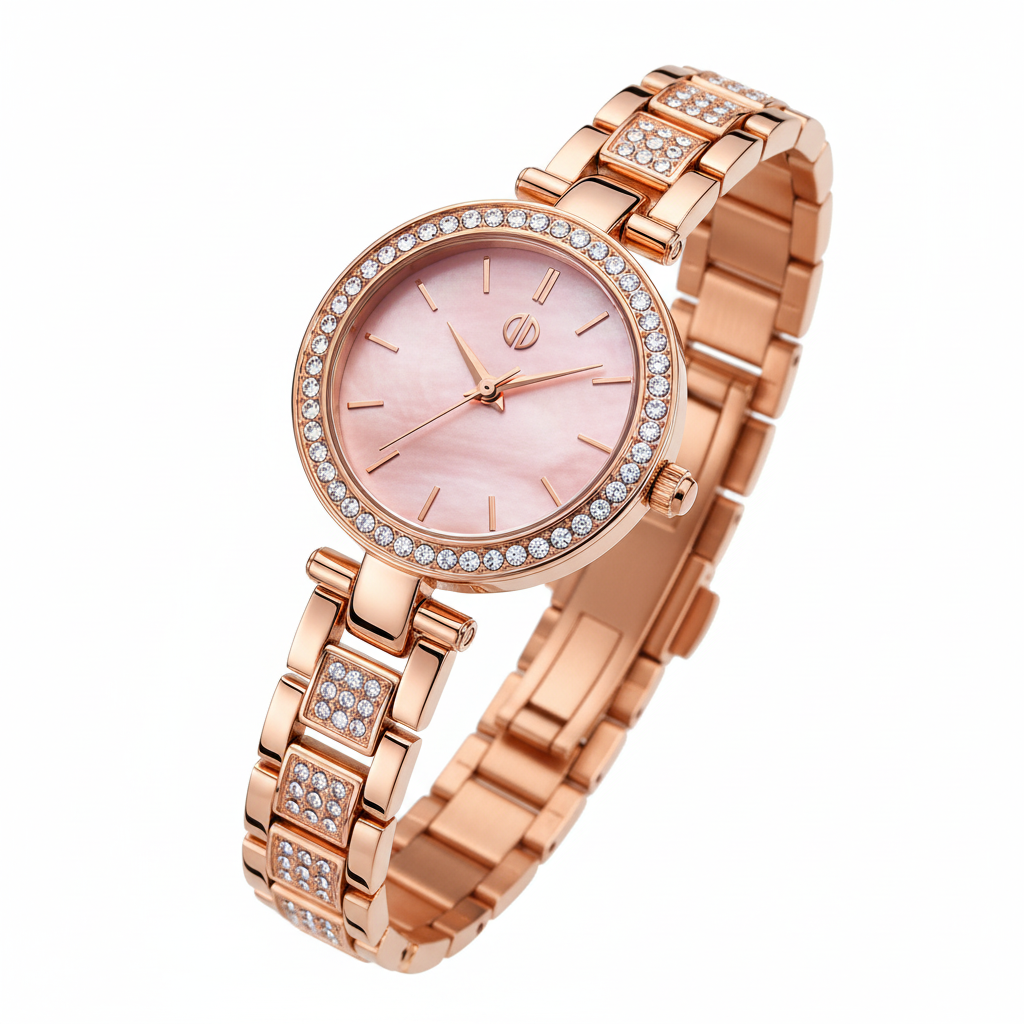 Jean Bellecour Crystal Bloom Rose Gold Watch – studio variation