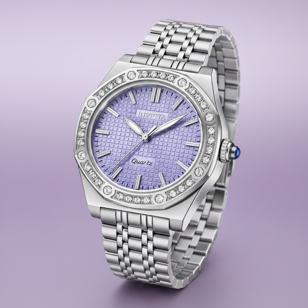 Invicta Women's Lavender Crystal Quartz Dress Watch – romantic lavender studio lighting variation