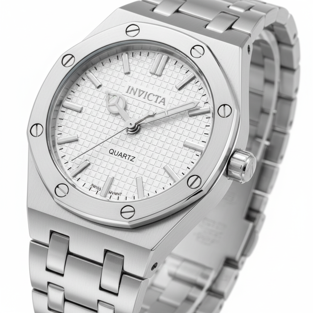 Invicta Men's Royal Quartz Dress Watch – full silver, soft dramatic studio variation