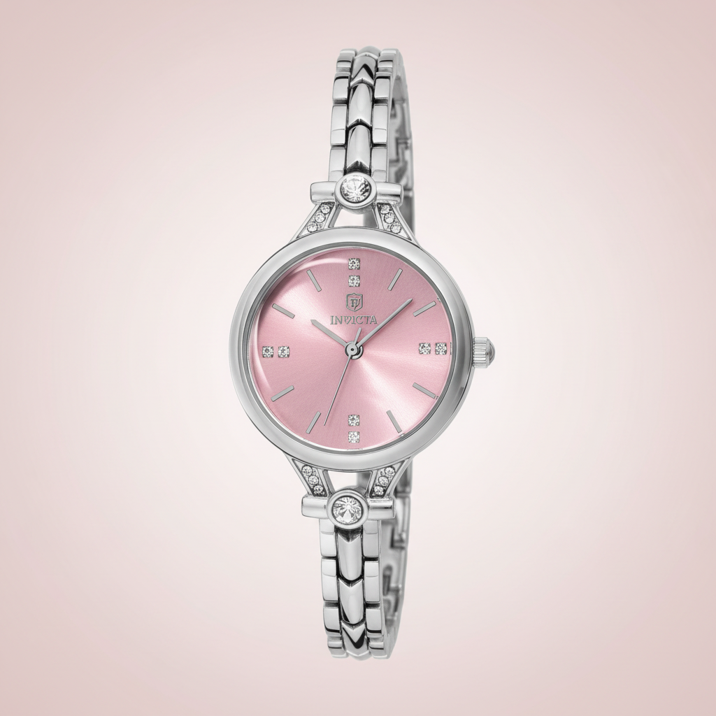 Invicta Women's Petite Pink Bangle Quartz Dress Watch – soft blush pink romantic studio lighting variation