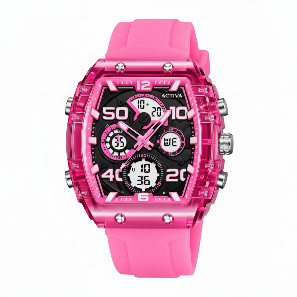 Activa Neon Pink Crystal Chronograph – studio variation