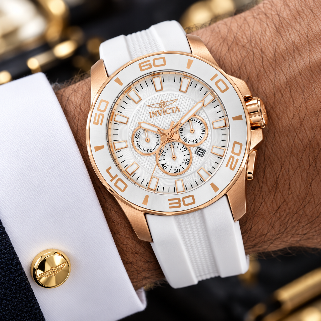 Macro top-down white cuff gold cufflinks