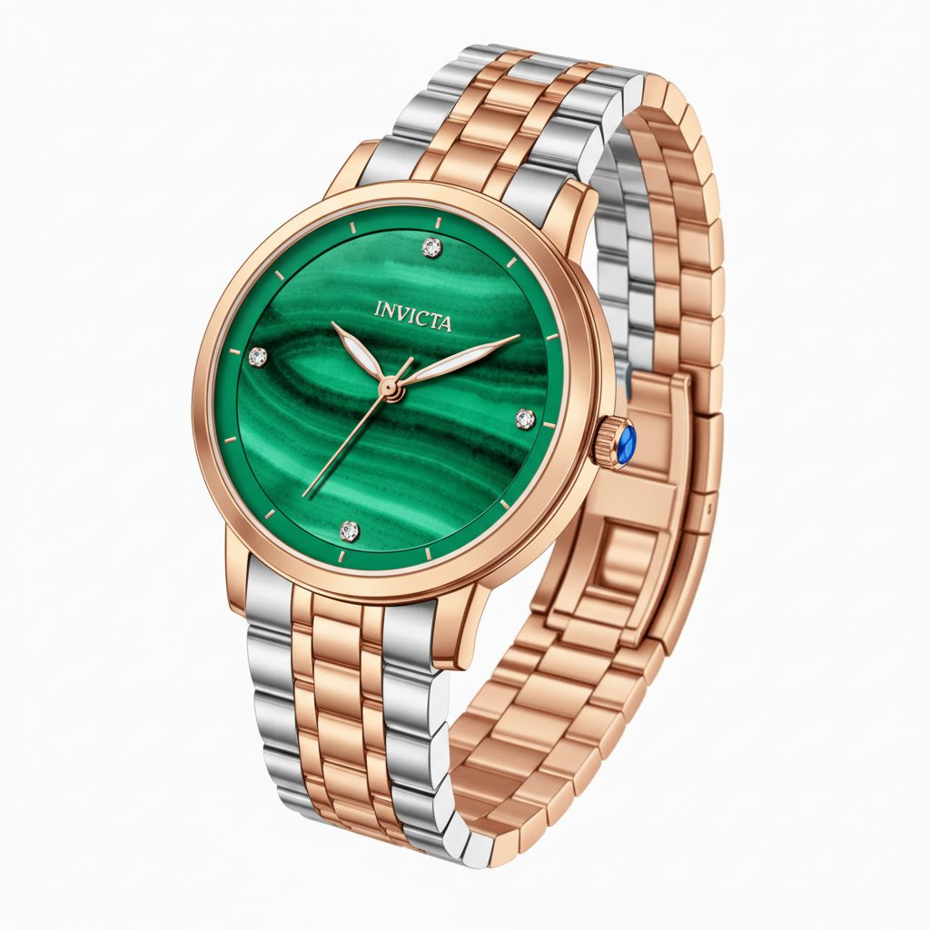 Malachite Rose Gold Watch – 3/4 Angle