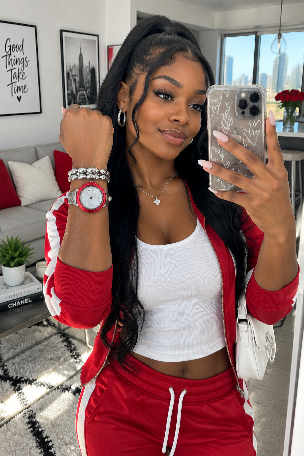 Mirror selfie red bezel