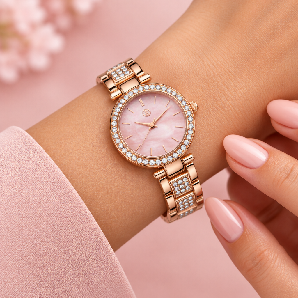 Montres Prestige X Invicta Rose Gold Watch – elegant wrist shot on blush background