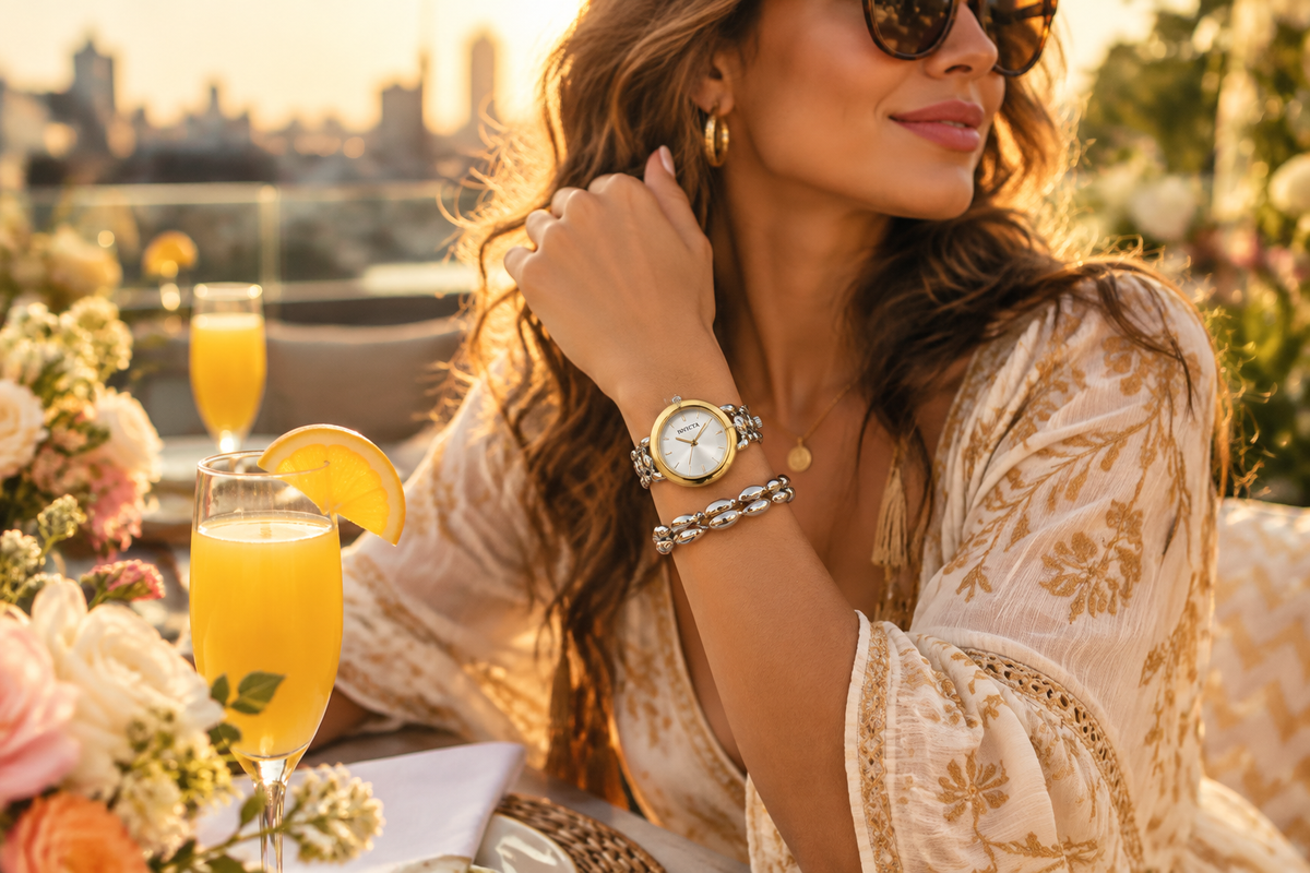 Rooftop brunch gold bezel