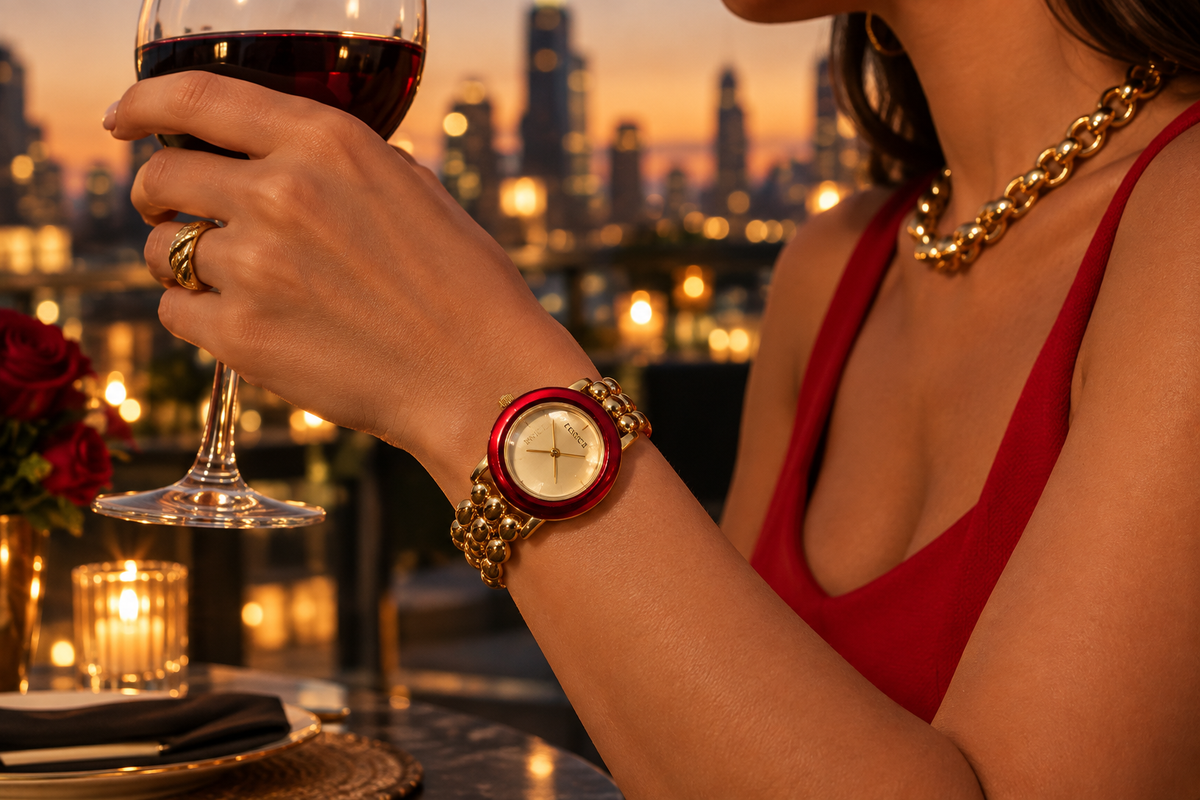 Rooftop dinner red bezel