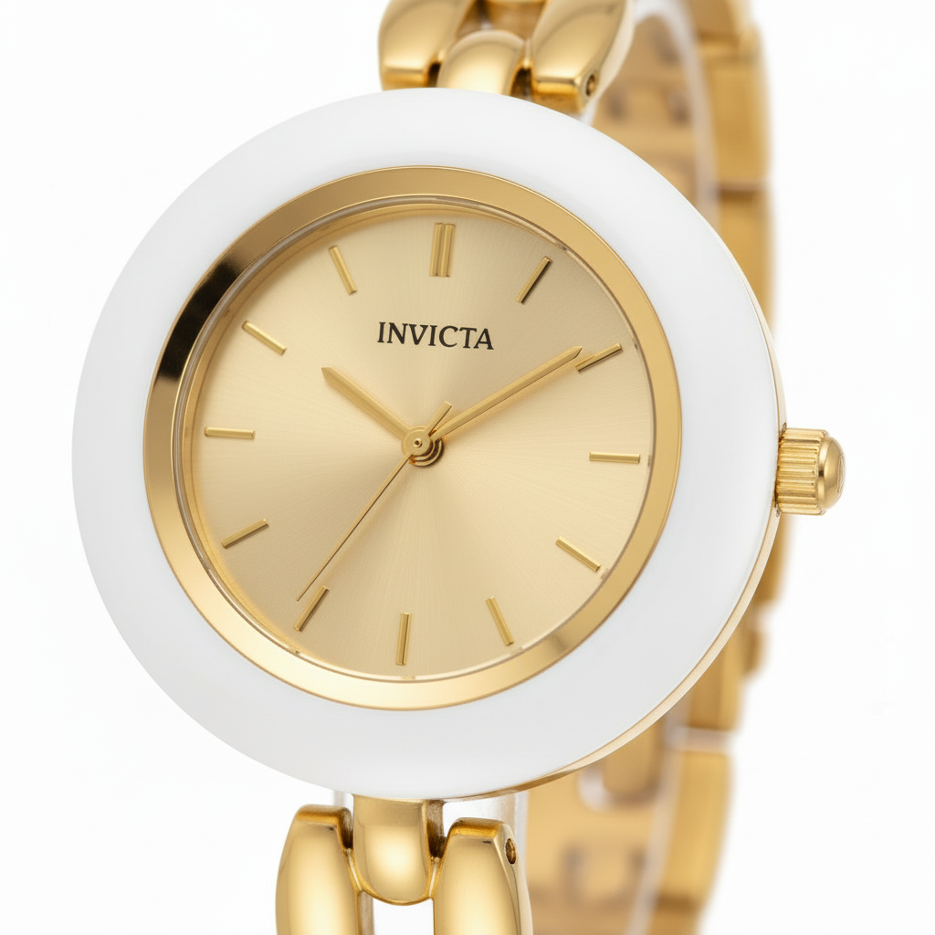 White Bezel Gold Bangle Watch – Face Macro